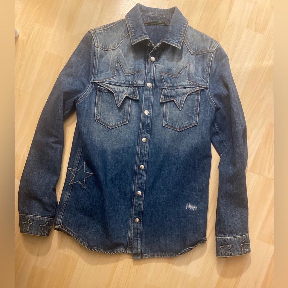 Valentino Made in Italy Star Patch Embroidered Denim Western Snap Shirt Jacket - Picture 3 of 16